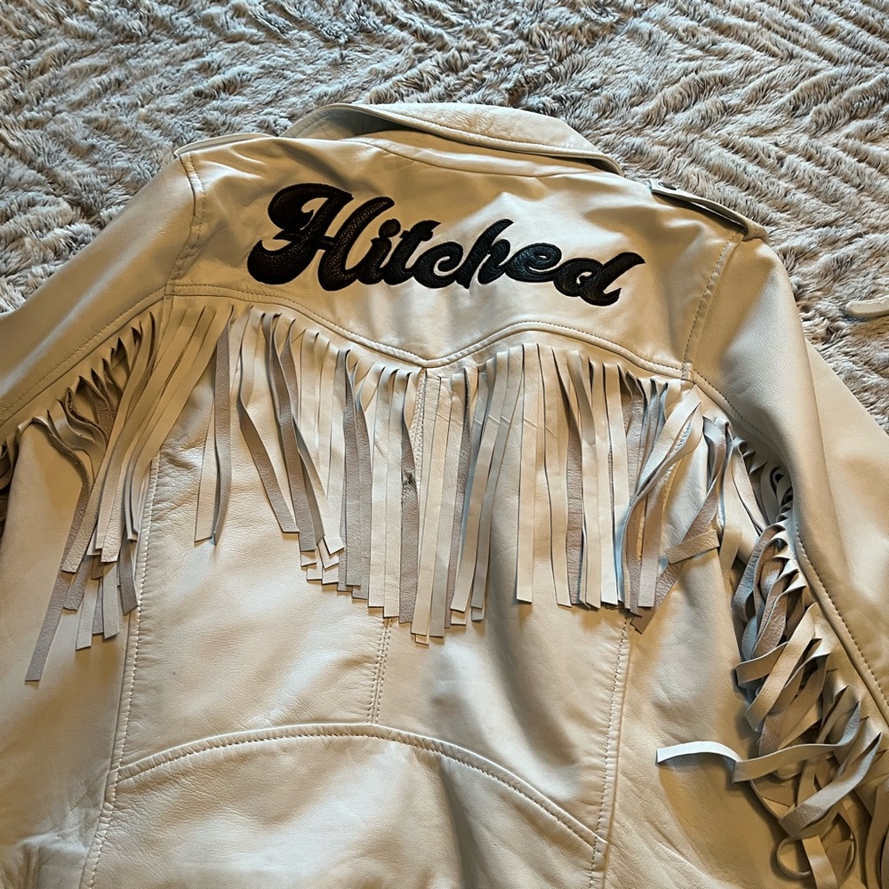 Nasty Gal Hitched Leather Jacket with Fringe Medium